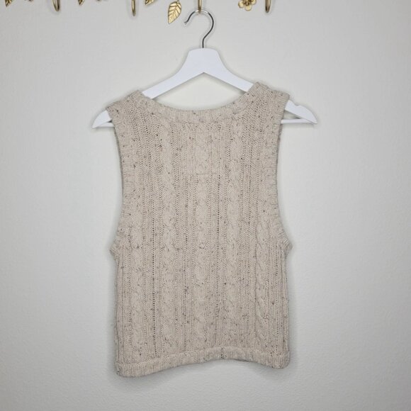 Hollister Y2K Marled Wool Knit Sweater Vest Button Closure Tan Beige Oat L #3346 - Picture 3 of 5